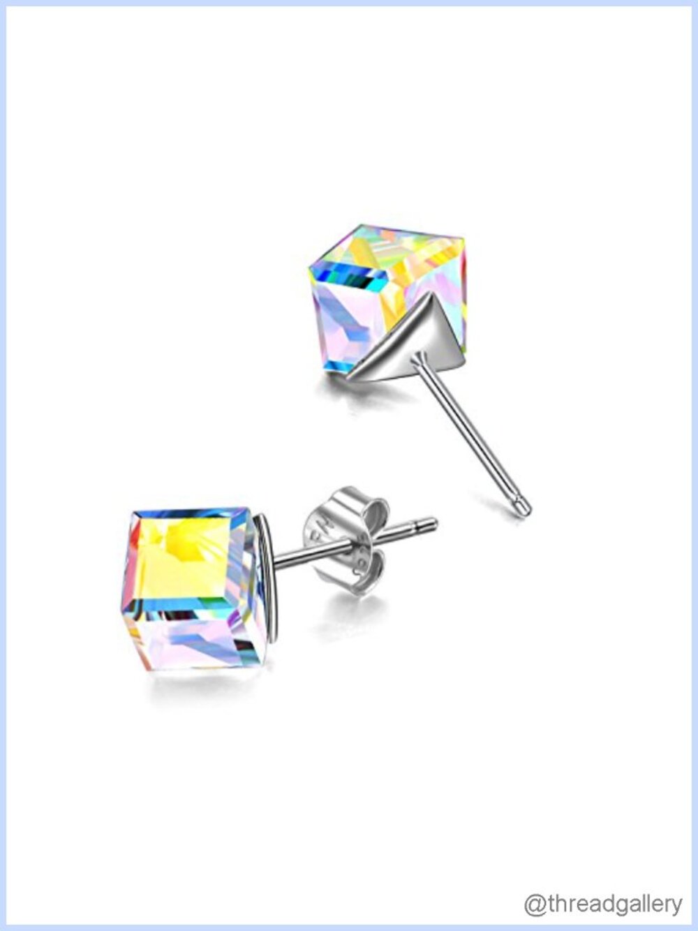 Sterling Silver Cube Stud Earrings with Austrian Crystals Hypoallergenic